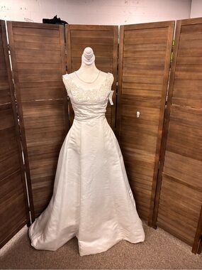 Ivory Lace-Bodice Bridal A-Line Gown